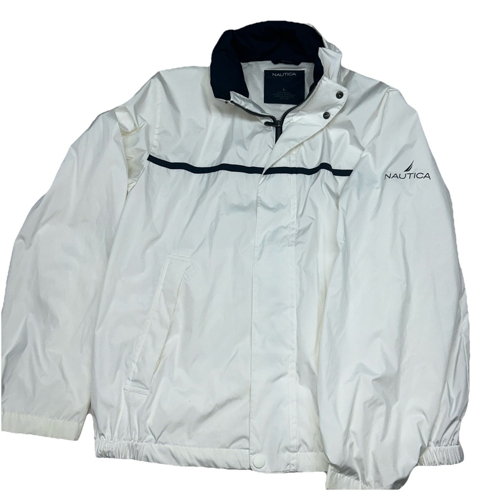 Vintage Nautica Windbreaker‎ Jacket L Gorpcore Full Zip Hooded White Outdoor